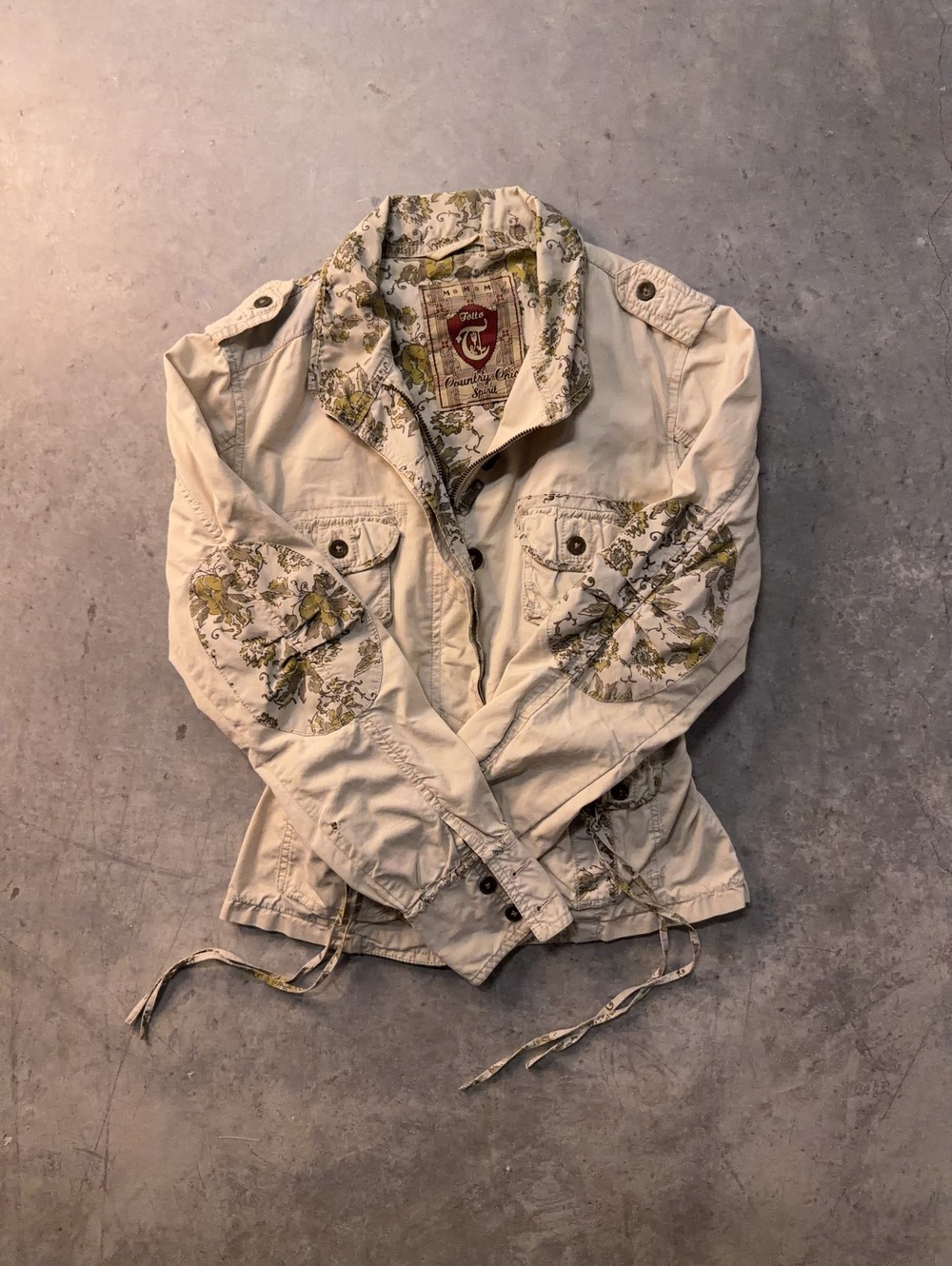 Toto Beige Patterned Zip-Up Utility Jacket